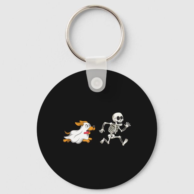 Funny Dog Ghost Halloween Skeleton Key Ring (Front)
