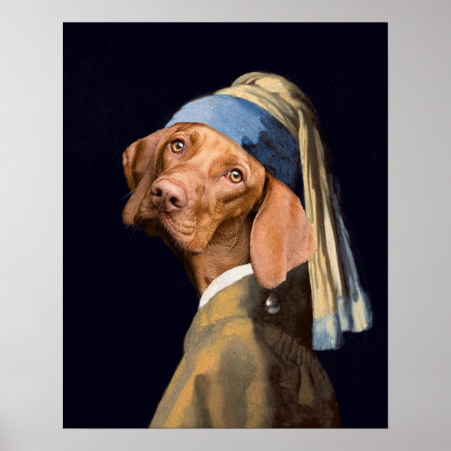 Funny Dog Girl with a Pearl Earring Vermeer Parody Poster (Front)