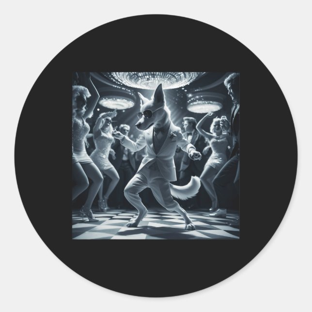 Funny Dog Graphic Tee Disco Dancing  Classic Round Sticker (Front)