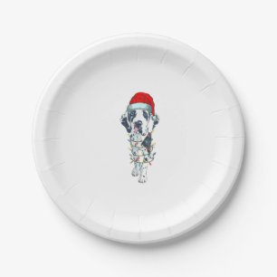 Funny Dog Great Dane Christmas Santa Hat Xmas Ligh Paper Plate