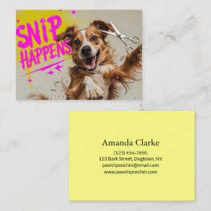 Funny Dog Grooming Design – “Snip Happens” Cartoon Business Card