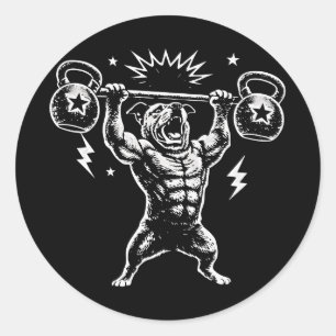 Funny Dog Gym Workout Hilarious Weightlifti Classic Round Sticker