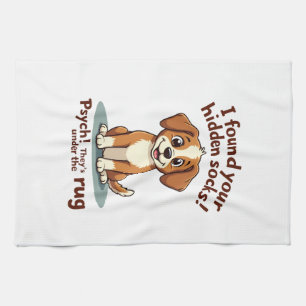 Funny Dog Hidden Socks Quote Vintage Cartoon Pet H Tea Towel