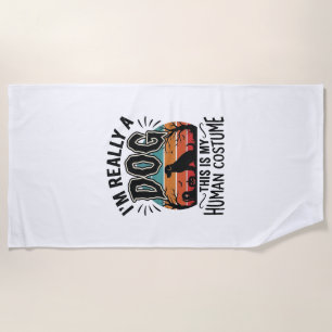 Funny Dog Human Costume Halloween Vintage Dog Desi Beach Towel
