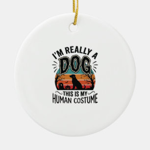 Funny Dog Human Costume Halloween Vintage Dog Desi Ceramic Ornament