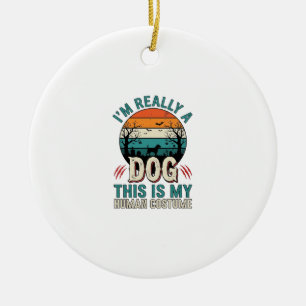 Funny Dog Human Costume Vintage Halloween Shirt_1 Ceramic Ornament