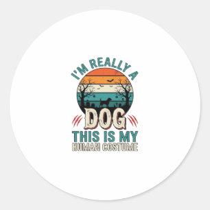 Funny Dog Human Costume Vintage Halloween Shirt_1 Classic Round Sticker
