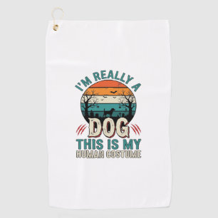 Funny Dog Human Costume Vintage Halloween Shirt_1 Golf Towel