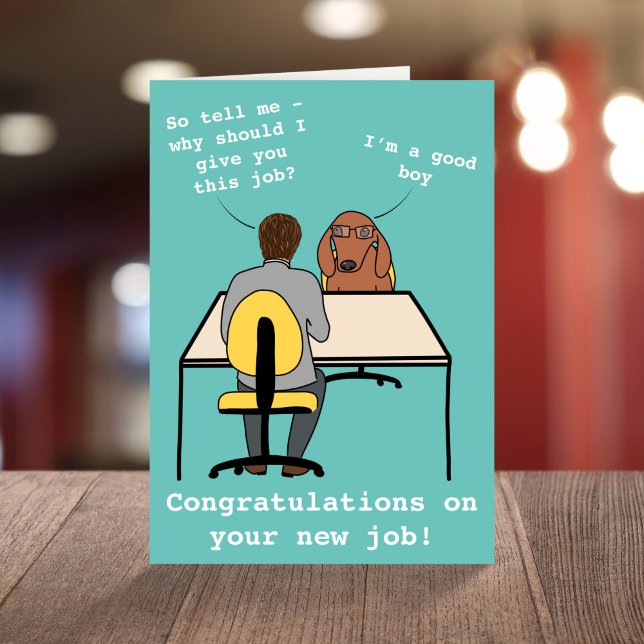 Funny dog illustration congratulations new job car card (Creator Uploaded)