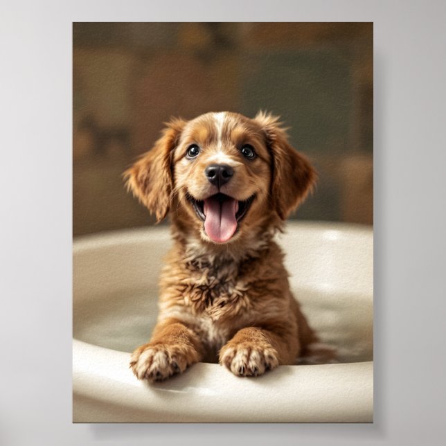 Funny dog in bathroom poster (Front)