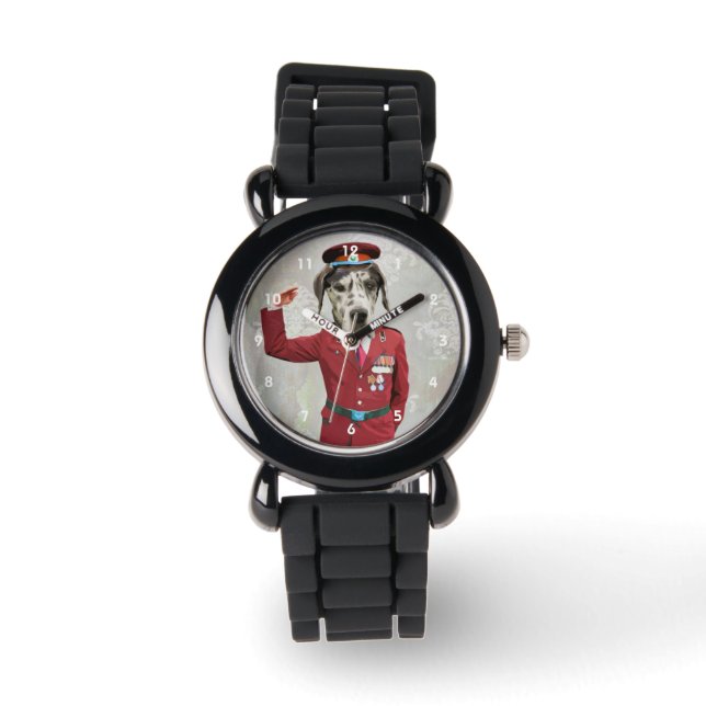 Funny dog in red uniform watch (Front)