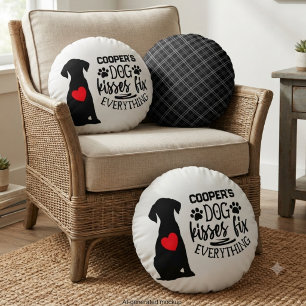 Funny Dog Kisses Fix Everything Pet Lover Round Cushion
