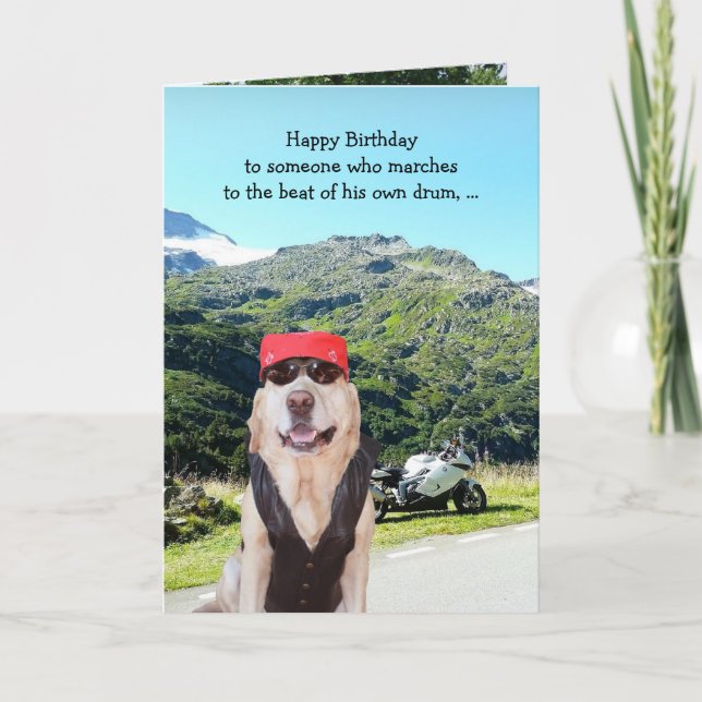 Funny Dog/Lab BIrthday for Male Biker Card (Front)