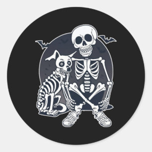 Funny Dog Like Bones Halloween Skeleton Costume Classic Round Sticker