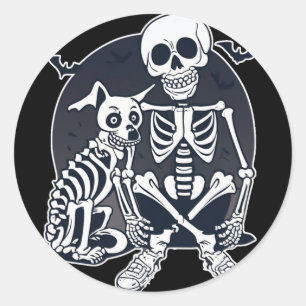 Funny Dog Like Bones Halloween Skeleton Costume Classic Round Sticker
