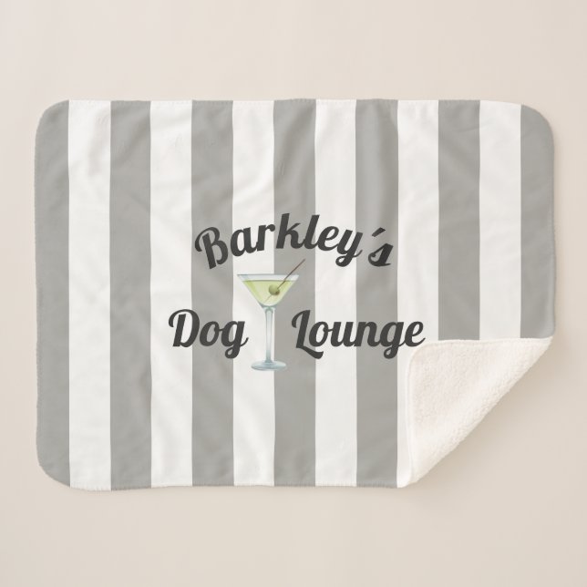 Funny Dog Lounge Personalised Taupe Stripes Sherpa Blanket (Front (Horizontal))