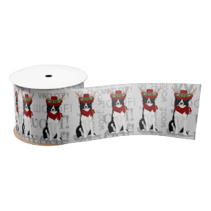 Funny Dog Lover Border Collie Christmas Satin Ribbon