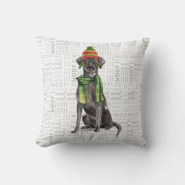 Funny Dog Lover Christmas Black Labrador Retriever Cushion (Front)