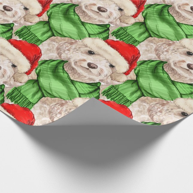 Funny Dog Lover Christmas Champagne Cockapoo Wrapp Wrapping Paper (Corner)