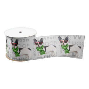 Funny Dog Lover Cute Boston Terrier Christmas Satin Ribbon