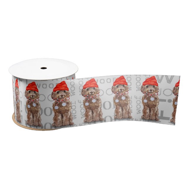 Funny Dog Lover Cute Brown Cockapoo Christmas Satin Ribbon (Spool)