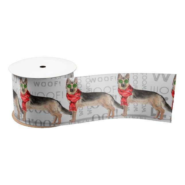 Funny Dog Lover Cute German Shepherd Christmas Satin Ribbon (Spool)