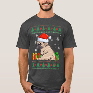 Funny Dog lover Cute Pug Santa hat Ugly Christmas T-Shirt