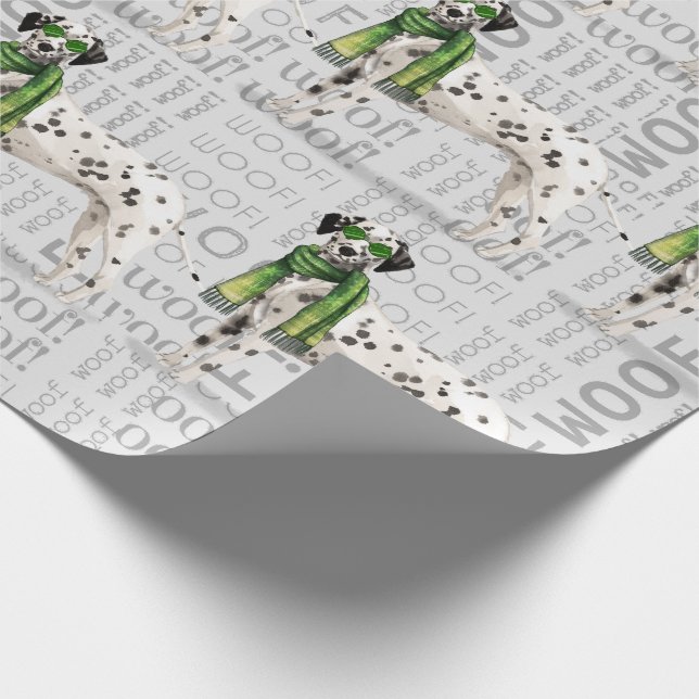 Funny Dog Lover Dalmatian and Woof Words Wrapping Paper (Corner)