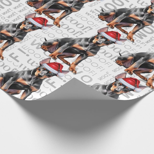 Funny Dog Lover Doberman Pinscher in a Santa Hat Wrapping Paper (Corner)