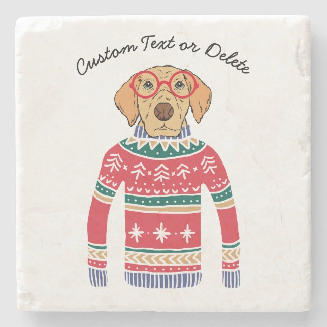 Funny Dog Lover Dog Wearing Ugly Christmas Sweater Stone Coaster (Front)