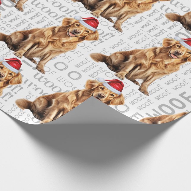 Funny Dog Lover Golden Retriever in a Santa Hat Wrapping Paper (Corner)