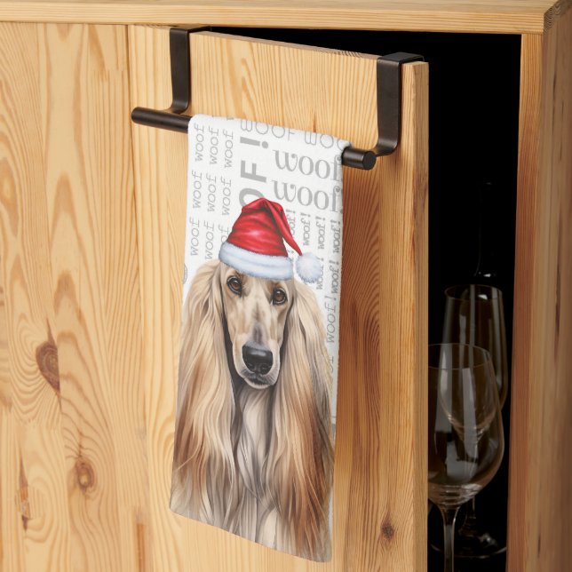 Funny Dog Lover Holiday Afghan Hound Christmas Tea Towel (Thirds Fold)