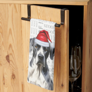 Funny Dog Lover Holiday Great Dane Christmas Tea Towel