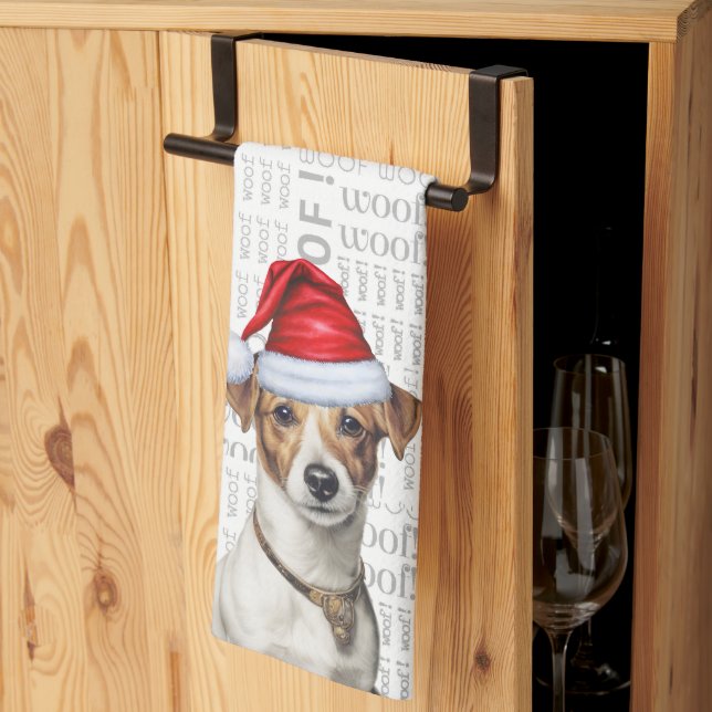 Funny Dog Lover Holiday Jack Russell Christmas Tea Towel (Thirds Fold)