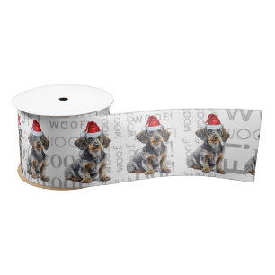 Funny Dog Lover Wirehaired Dachshund Santa Satin Ribbon
