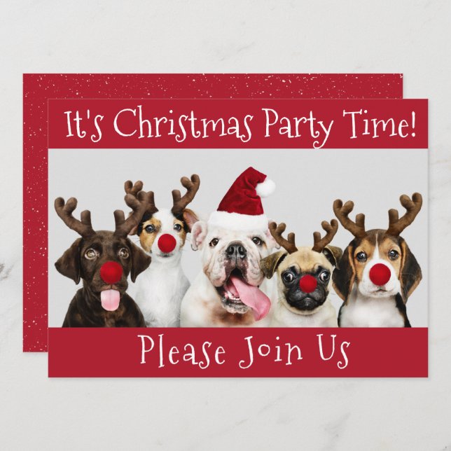 Funny Dog Lovers, Christmas Party Time  Invitation (Front/Back)