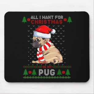 Funny Dog Lovers Cute Pug Santa Hat Ugly Christmas Mouse Pad
