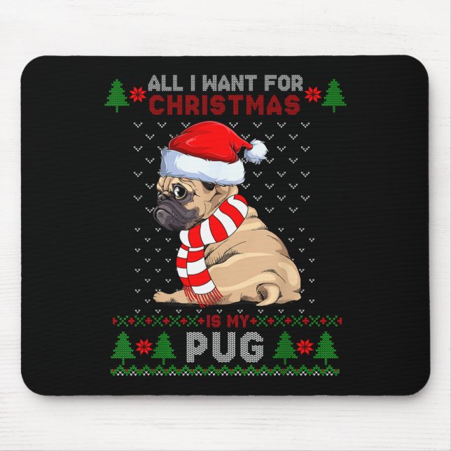 Funny Dog Lovers Cute Pug Santa Hat Ugly Christmas Mouse Pad (Front)