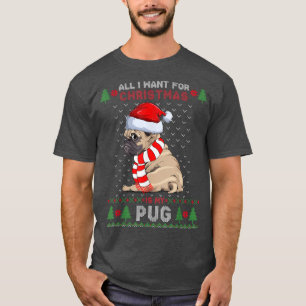 Funny Dog Lovers Cute Pug Santa Hat Ugly Christmas T-Shirt