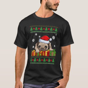 Funny Dog Lovers Cute Pug Santa Hat Ugly Christmas T-Shirt