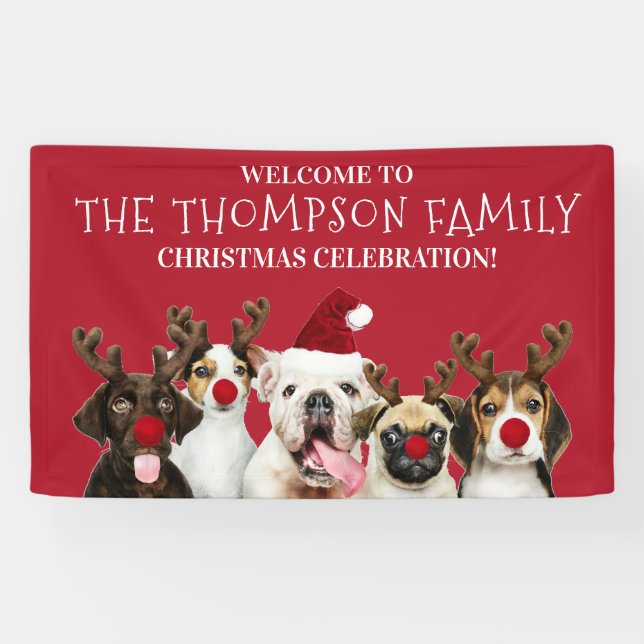 Funny Dog Lovers, Family Name, Christmas Party Banner (Horizontal)