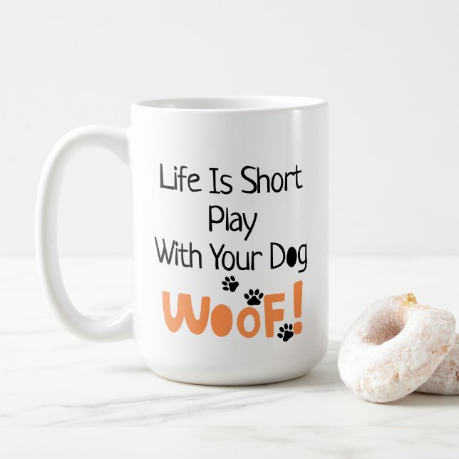 Funny Dog Lovers Whimsical Typography Dog Coffee Mug (With Donut)