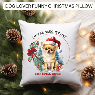 Funny Dog Naughty List Christmas Cushion