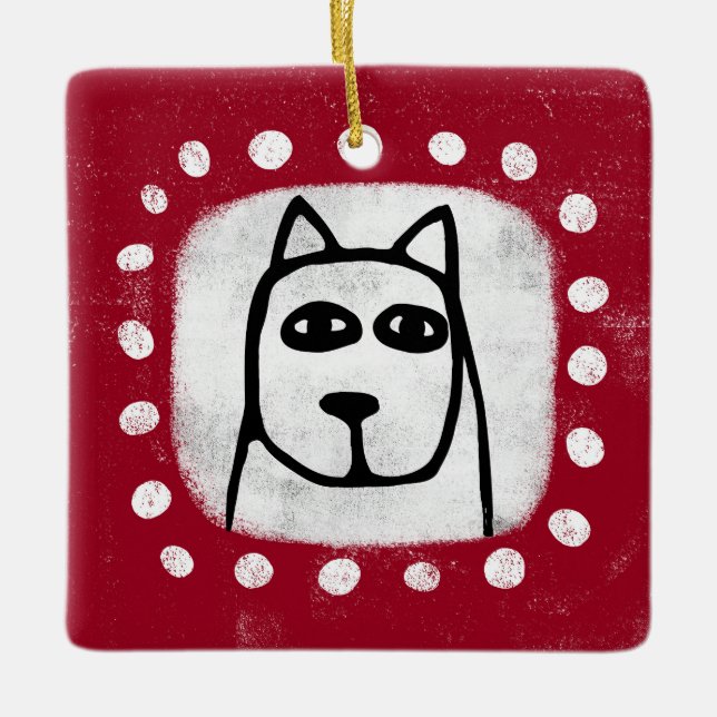 Funny Dog On Red Ornament (Front)