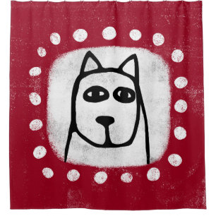 Funny Dog On Red Shower Curtain