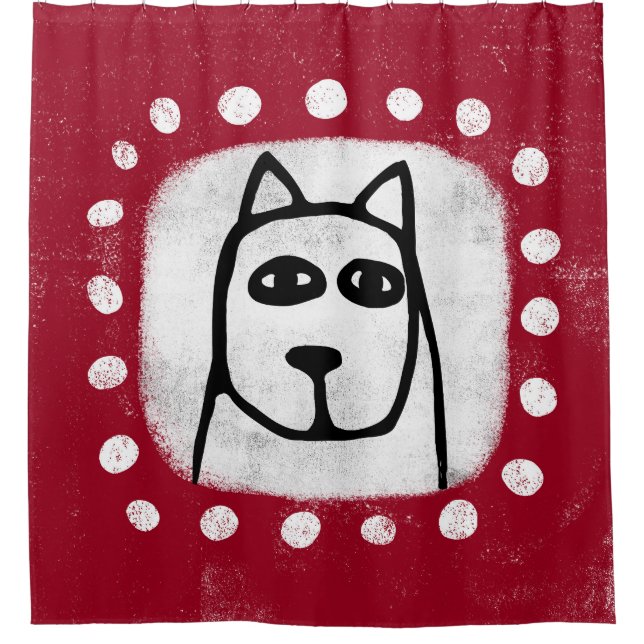 Funny Dog On Red Shower Curtain (Front)
