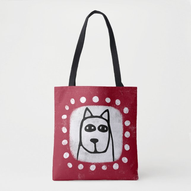 Funny Dog On Red Tote Bag (Front)