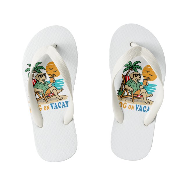 Funny Dog on Vacation T-Shirt | Cute Summer Kid's Thongs (Footbed)