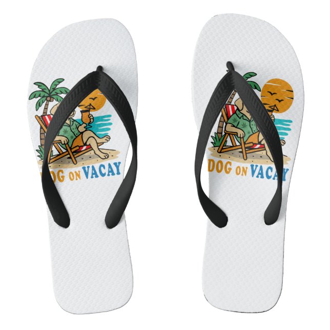 Funny Dog on Vacation T-Shirt | Cute Summer Thongs (Footbed)