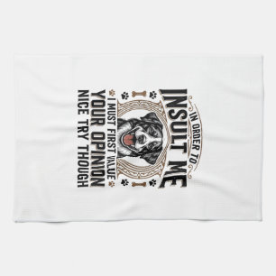 Funny Dog Opinion Vintage T-Shirt Design_1 Tea Towel